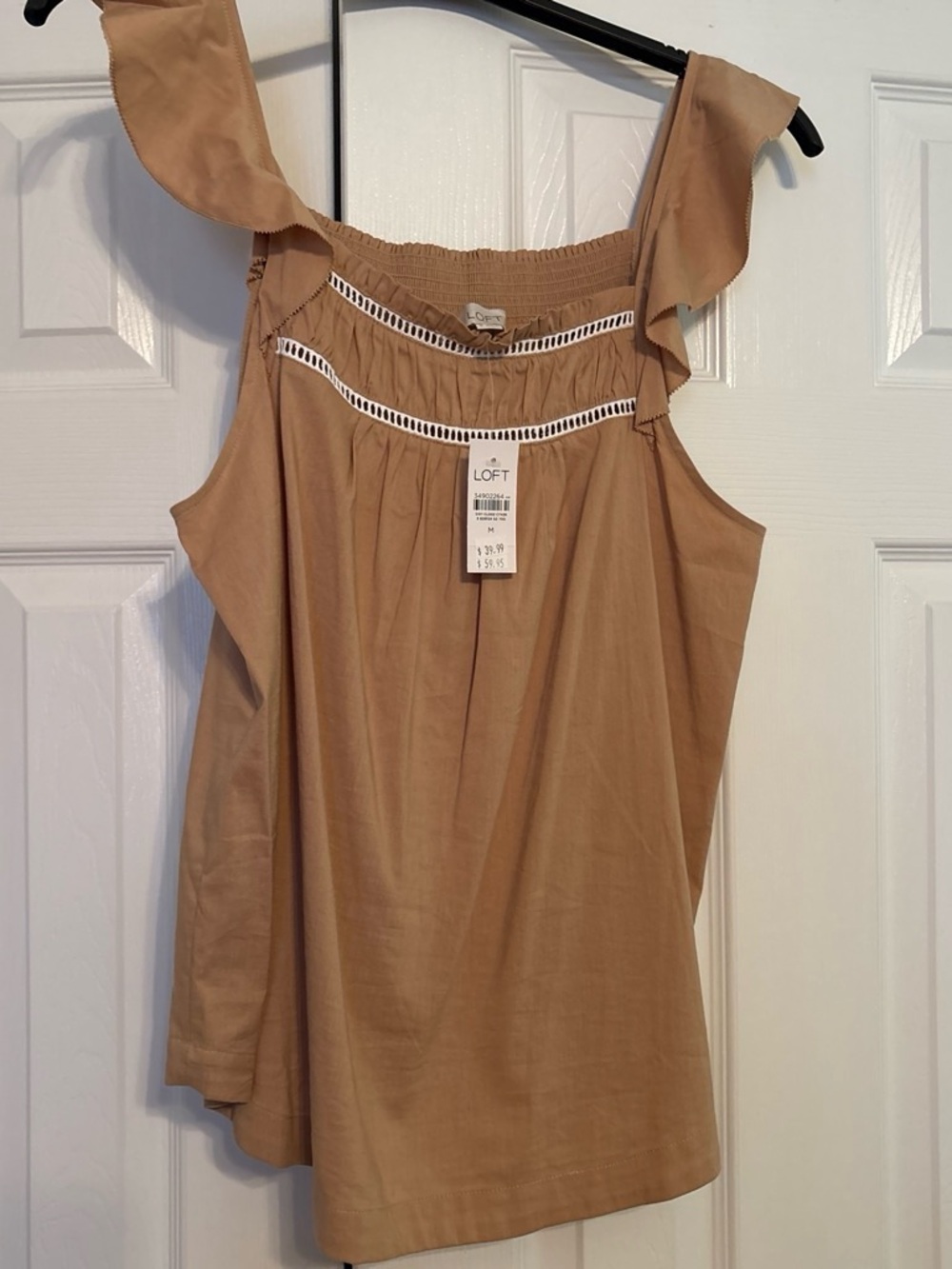 LOFT Ruffled Shoulder Tank Top in Camel
